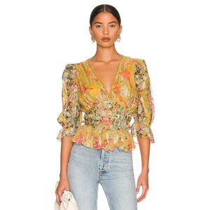 HEMANT AND NANDITA Nova Bodysuit in Mustard Multi X-Small New Womens Blouse Top